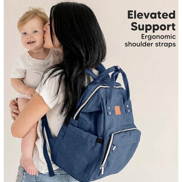 NEW KeaBabies Diaper Bag Backpack Navy Blue Waterproof w/ Changing Pad - Picture 7 of 9